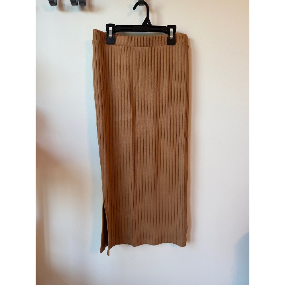 Old Navy Ribbed Knit Midi Skirt Camel Brown Side Slit Pencil Skirt Medium